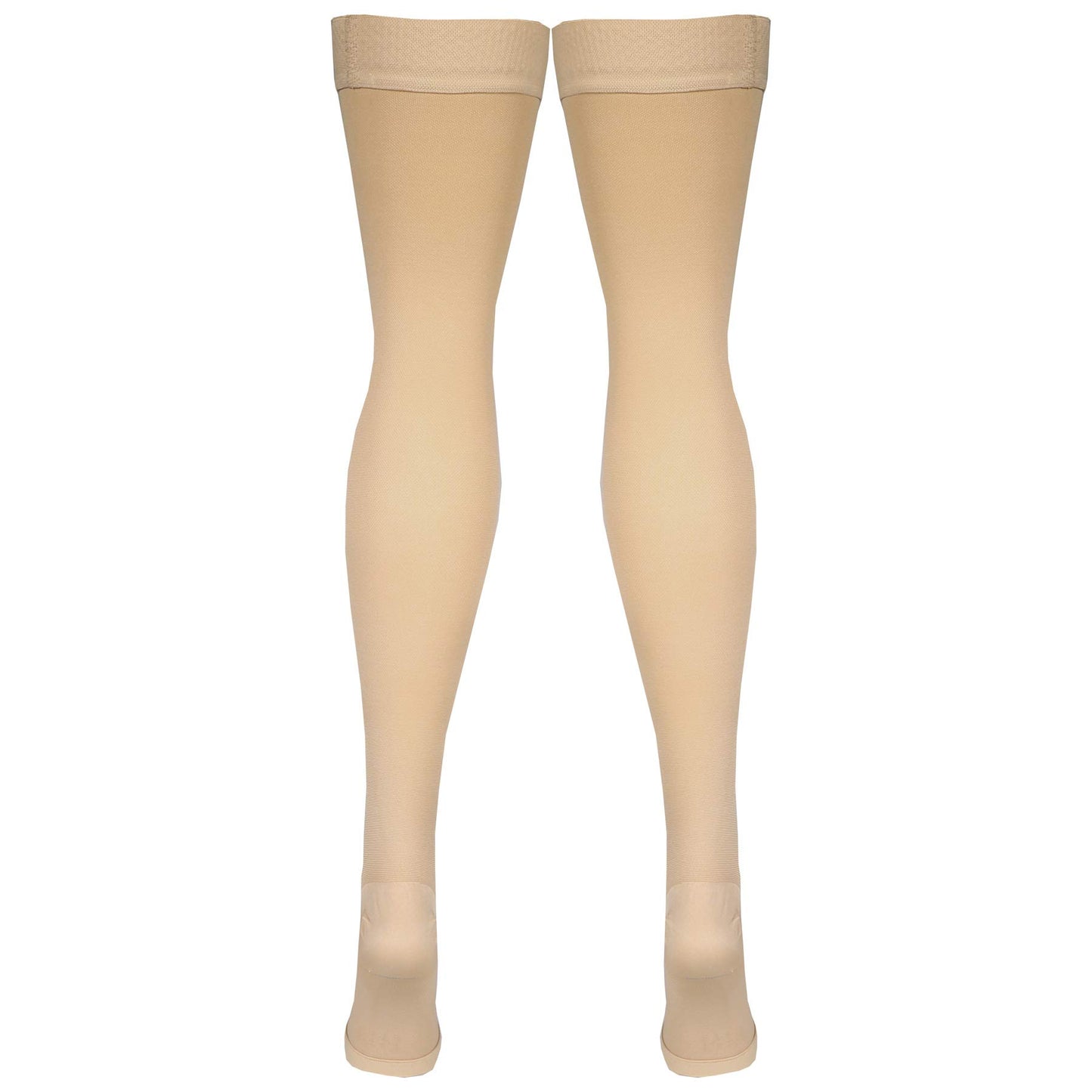 Amazon Basic Care Medical Compression Stockings, 20-30 mmHg Support, Women & Men Thigh Length Hose, Open Toe, Beige, X-Large (Previously NuVein)