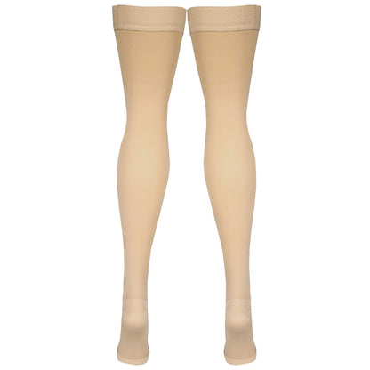 Amazon Basic Care Medical Compression Stockings, 20-30 mmHg Support, Women & Men Thigh Length Hose, Open Toe, Beige, X-Large (Previously NuVein)