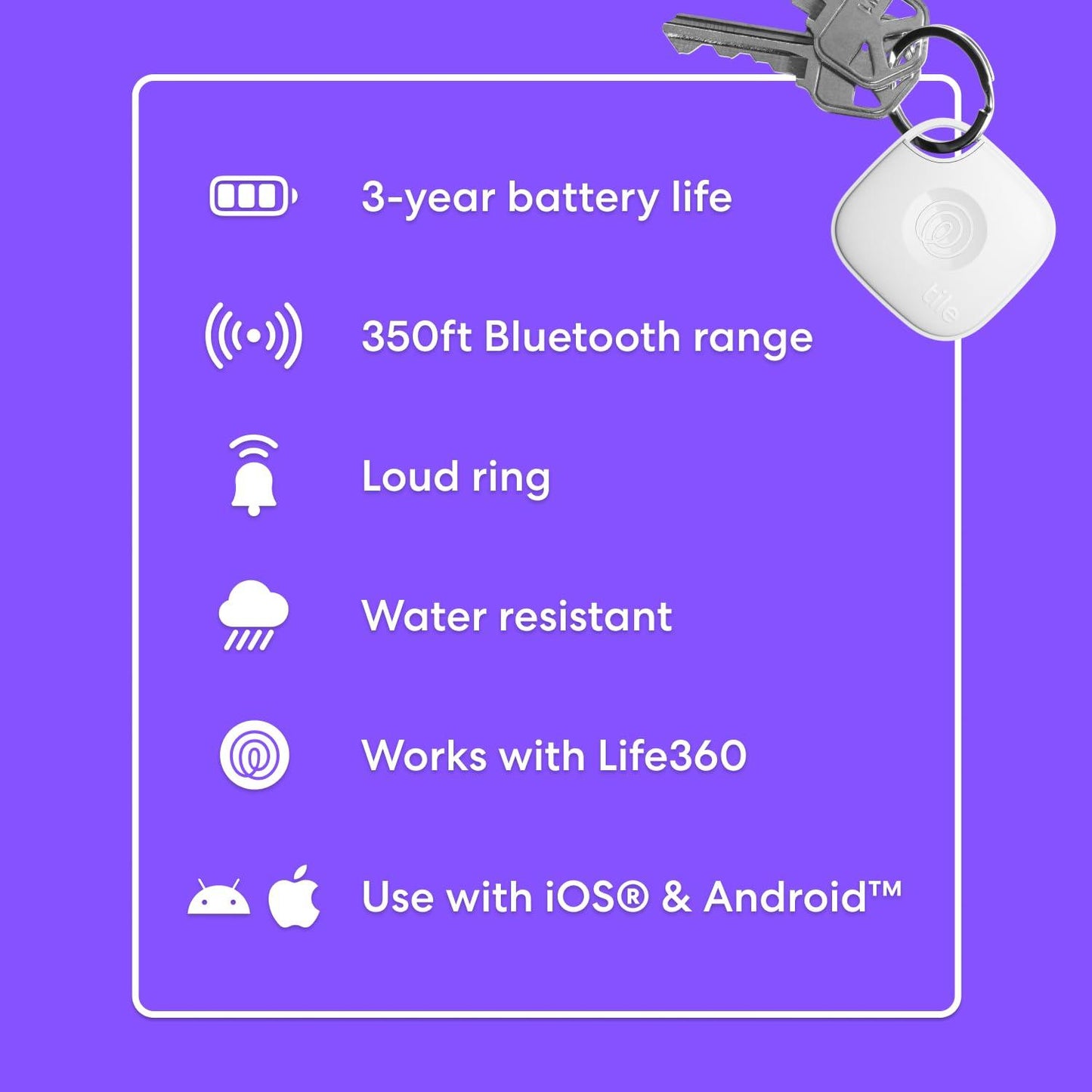 Tile by Life360 Mate (2024) Bluetooth Tracker, Keys Finder and Item Locator for Keys, Bags and More. Phone Finder. Both iOS and Android Compatible. 2-Pack (Black/White)