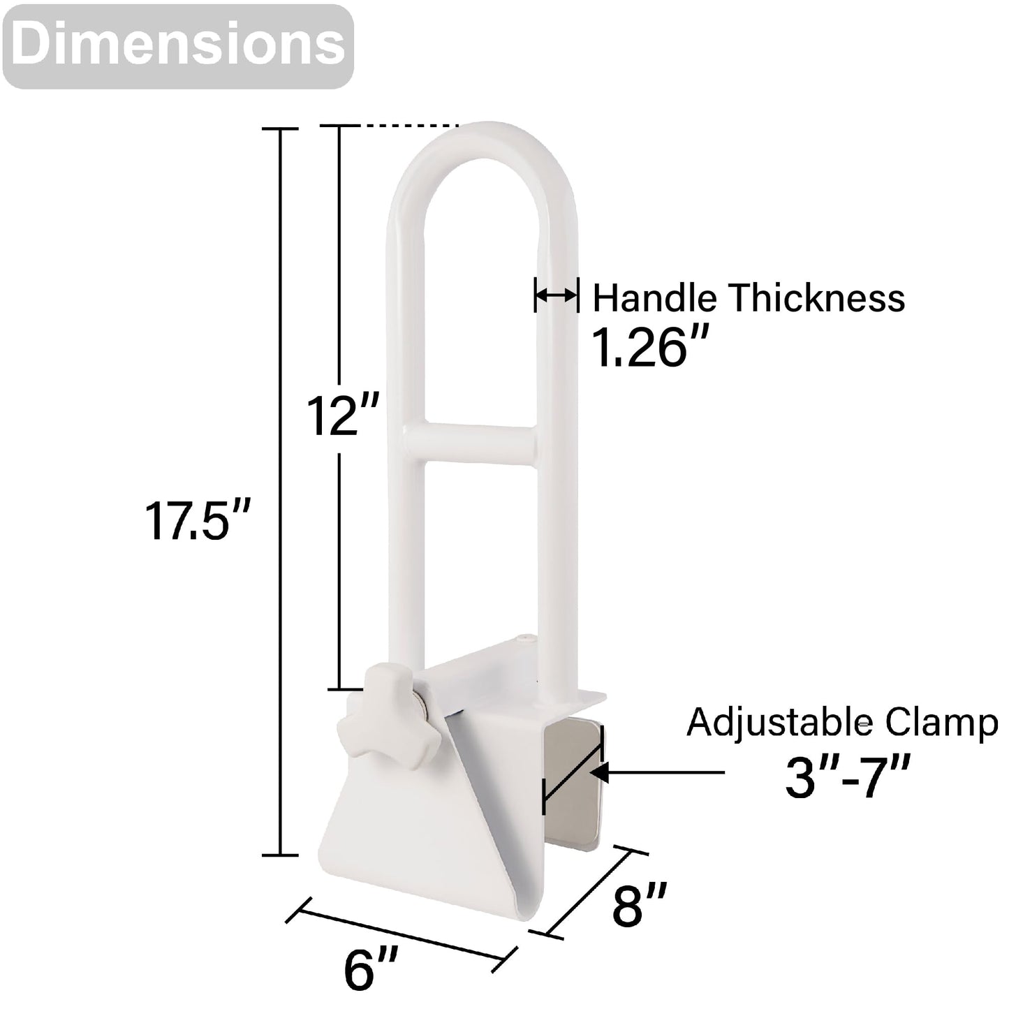 Vaunn Adjustable Bathtub Safety Rail Shower Grab Bar Handle, Stainless Steel, White