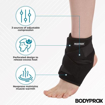 Bodyprox Ankle Support Brace, Breathable Neoprene Sleeve, Adjustable Wrap! (1 Pack)