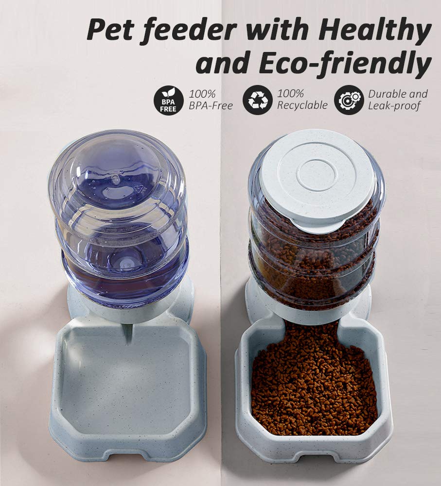 Pet Feeder and Water Food Dispenser Automatic for Dogs Cats, 100% BPA-Free, Gravity Refill, Easily Clean, Self Feeding for Small Large Pets Puppy Kitten Rabbit Bunny