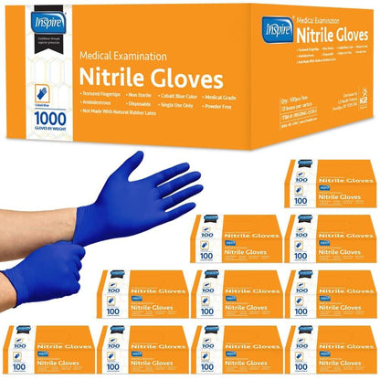 Inspire Nitrile Exam Gloves | THE ORIGINAL Quality Stretch Nitrile, Cobalt Blue | 4.5 Gloves Disposable Latex Free Medical EMT (Large (Pack of 1000), Case Of 1000)