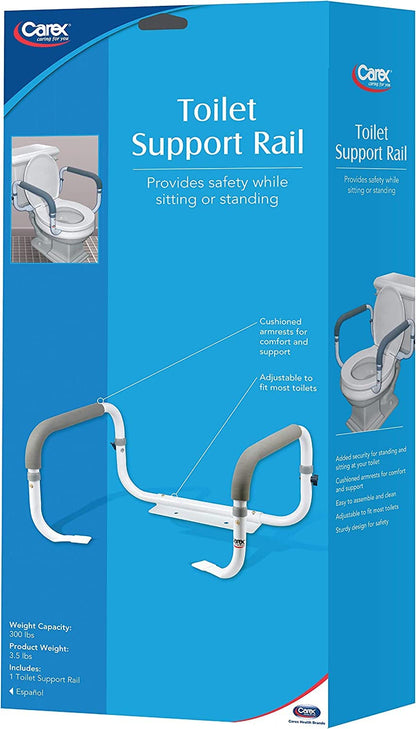 Carex Toilet Safety Frame - Toilet Safety Rails With Adjustable Width - Toilet Rails For Elderly, Handicap, Home Health Care Equipment After Surgery, Supports 300lbs