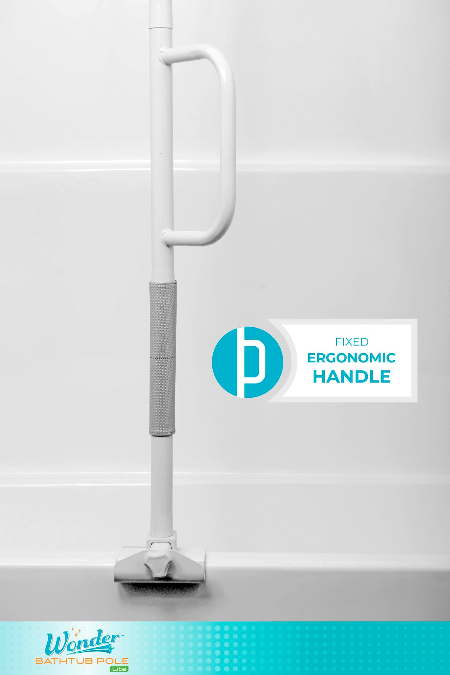 Stander Wonder Bathtub Pole Lite, Bathtub to Ceiling Grab Bar, Adjustable Shower Handle for Bathtubs, Clamp on Bathroom Safety Rail for Seniors, Elderly Adults, No Drill Installation, White