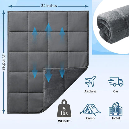 L'AGRATY Weighted Lap Blanket 5lb: Small Weighted Blankets for Adults Portable Travel - Cooling Weighted Lap Pad Blanket for Relaxation Sleeping - Cozy Lap Blanket Washable All-Season(29" x 24")