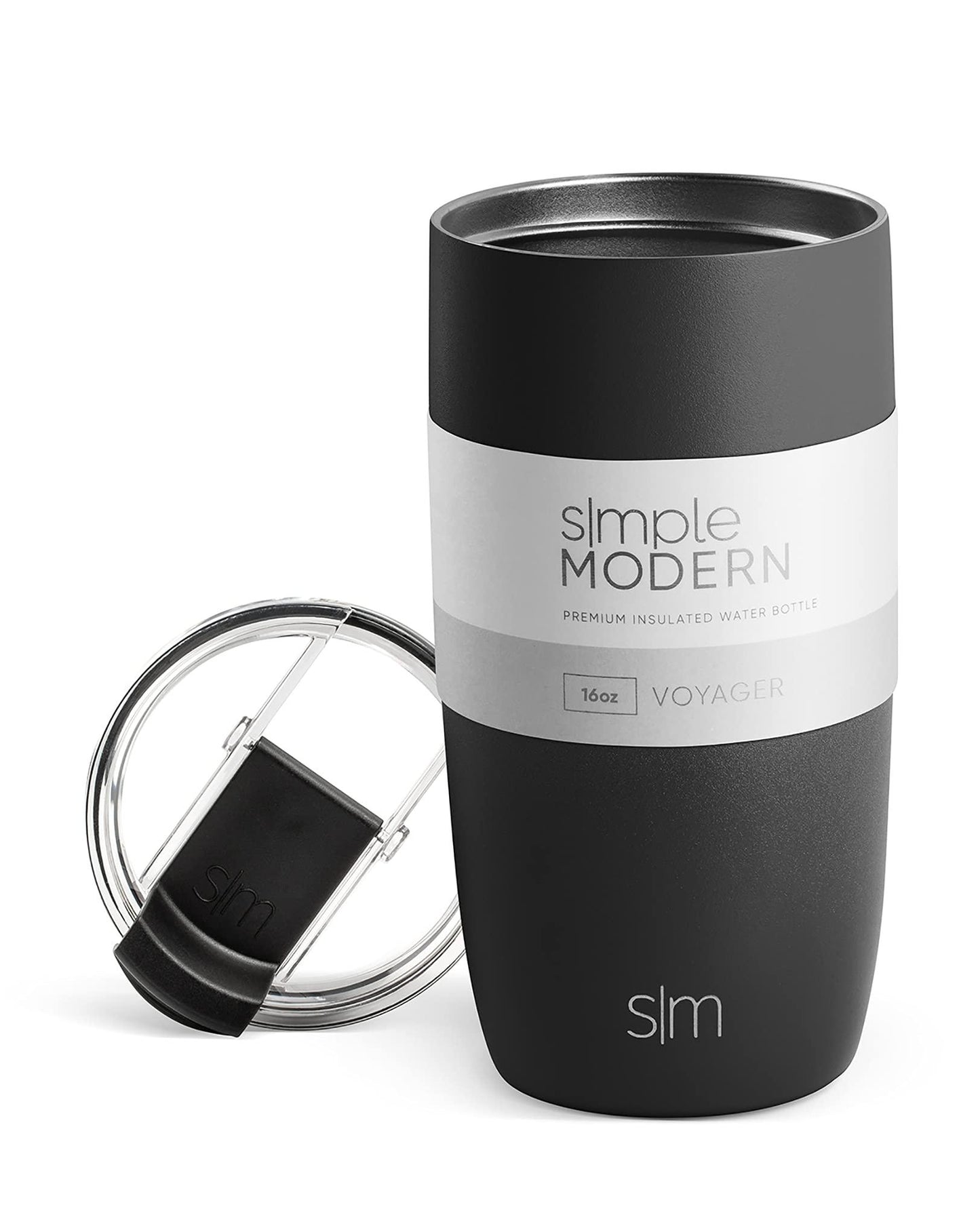 Simple Modern Travel Coffee Mug Tumbler with Flip Lid | Reusable Insulated Stainless Steel Cold Brew Iced Coffee Cup Thermos | Gifts for Women Men Him Her | Voyager Collection | 16oz | Midnight Black