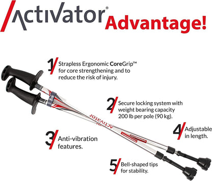 Urban Poling ACTIVATOR®, Silver with Red/Gray, 1 Pair – for Users 4'2"–6' – Lightweight, Aluminum Nordic Walking Sticks – Collapsible & Adjustable Hiking Gear – Ergonomic Rubber Grip, Carbide Metal