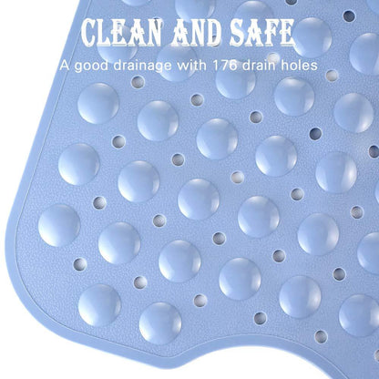 YINENN Bath and Shower Safety Mats 40 x 16 Inch Non-Slip and Extra Large, Bath Floor Mats with Suction Cups, Machine Washable Bathroom Mats with Drain Holes, Light Blue