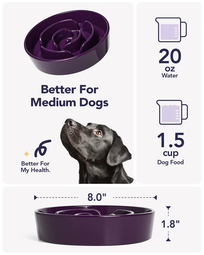 LE TAUCI Dog Bowls Slow Feeder Ceramic, 1.5 Cups Slow Feeding Dog Bowl Small Medium Breed, Puppy Slow Feeder Bowl for Fast Eater, Dog Dishes to Slow Down Eating, Puzzle Dog Food Bowl, Maze Purple