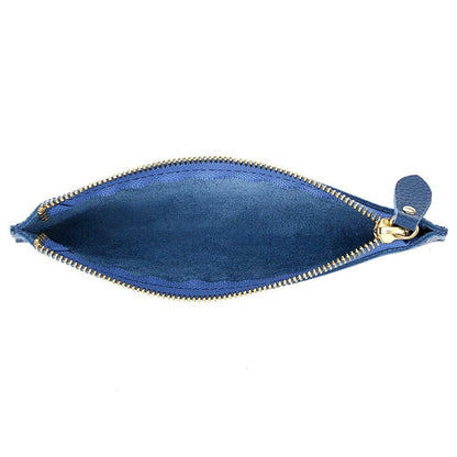 BTSKY Genuine Leather Pencil Case - Zippered Pen Case Stationery Bag Zipper Pouch Pencil Holder(Blue)