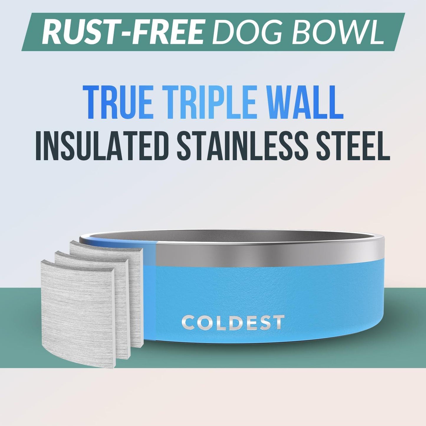 Coldest Dog Bowl - Anti Rust Metal & Non Slip Dog Bowls Large, Spill Proof Heavy Duty 3 Layers Insulated Dog Bowl - Food and Water Bowl for Dogs, Cats & Pets, Dishwasher Safe (42 oz, Celestial Blue)