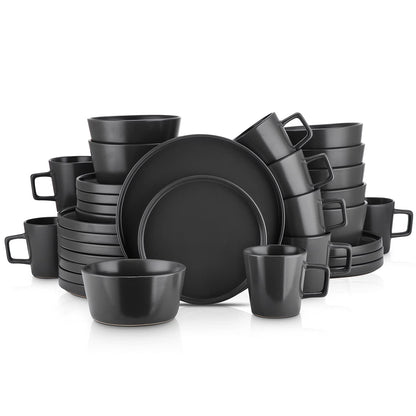 Stone Lain Coupe Dinnerware Set, Service For 8, Black Matte