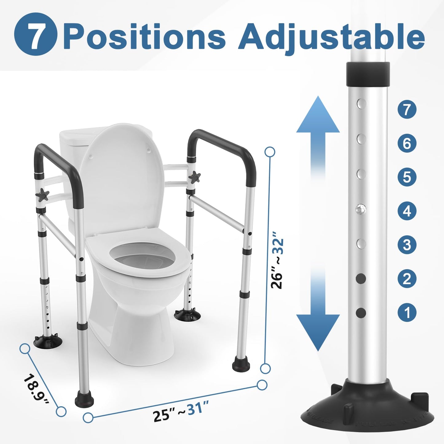 HOMLAND Toilet Safety Rails for Seniors, Adjustable Detachable Toilet Safety Frame with Handles for Elderly and Disabled, 350LBS Handicap Toilet Rail Fits Most Toilets