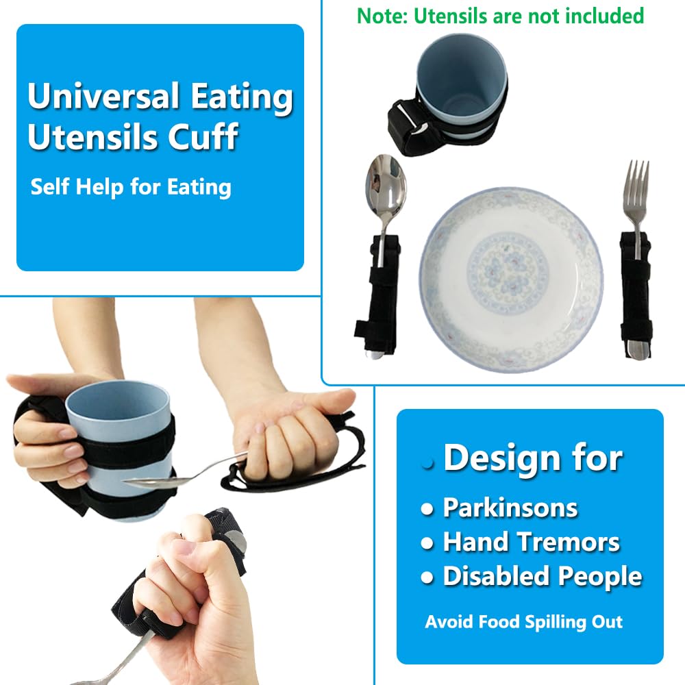 Universal Cuff Adaptive Utensil Holder for Elderly Adults Eating Handicap Utensils Feeding Therapy Tools (3 PCS) Adaptive Holder Cups Spoon Fork Gadgets for Arthritic Hands Parkinsons Patients Gifts