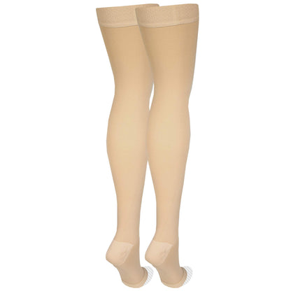 Amazon Basic Care Medical Compression Stockings, 20-30 mmHg Support, Women & Men Thigh Length Hose, Open Toe, Beige, X-Large (Previously NuVein)