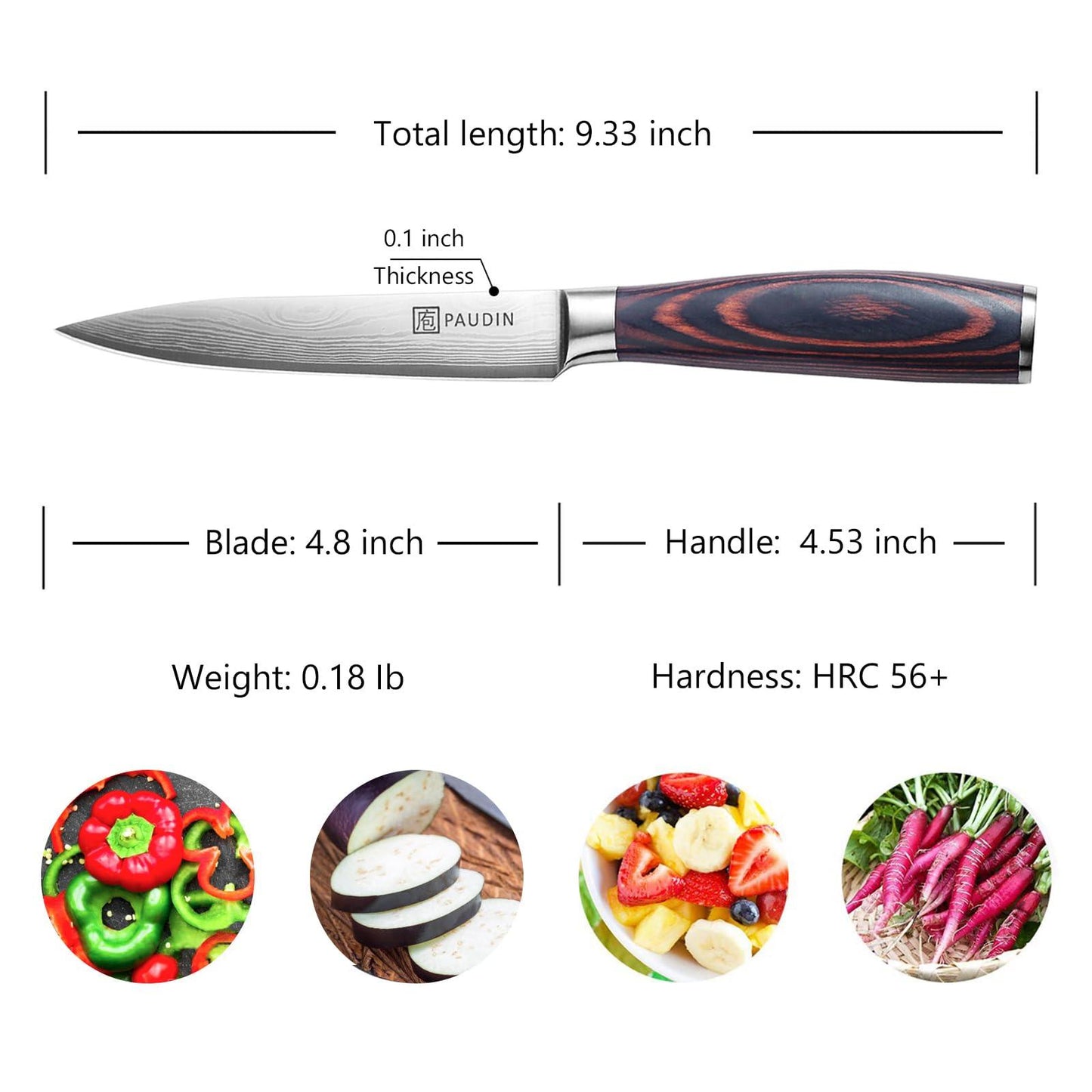 PAUDIN Utility Knife, 5 Inch Chef Knife, Ultra Sharp High Carbon Stainless Steel Paring Knife, Multipurpose Kitchen Knife for Fruit and Vegetable Cutting with Wooden Handle, Premium Gift Box