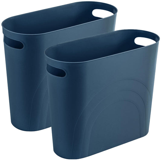 rejomiik Small Trash Can, Slim Garbage Can Plastic Waste Basket with Handles 3.5 Gallon Container Bin for Narrow Spaces Bathroom, Bedroom, Kitchen, Office at Home, 2 Pack Teal Blue