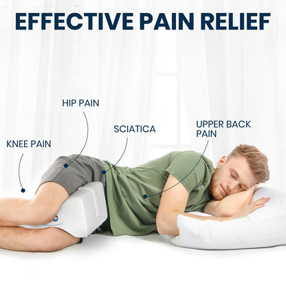 Everlasting Comfort Knee Pillow for Side Sleepers - Memory Foam Leg Pillow for Hip and Back Pain Relief - Comfortable Leg Pillow for Side Sleeping - Adjustable Strap - Sciatica Pain Relief Pillow