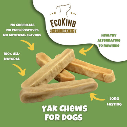 EcoKind Premium Gold Yak Cheese Himalayan Dog Chews, Dog Treats Large Breed, All Natural, High Protein, for Aggressive Chewers, Large - 4 Chews (1 lb)