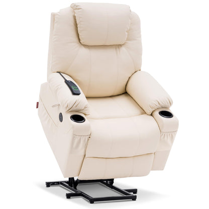 MCombo Electric Power Lift Recliner Chair Sofa with Massage and Heat for Elderly, 3 Positions, 2 Side Pockets, and Cup Holders, USB Ports, Faux Leather 7040 (Cream White, Medium)