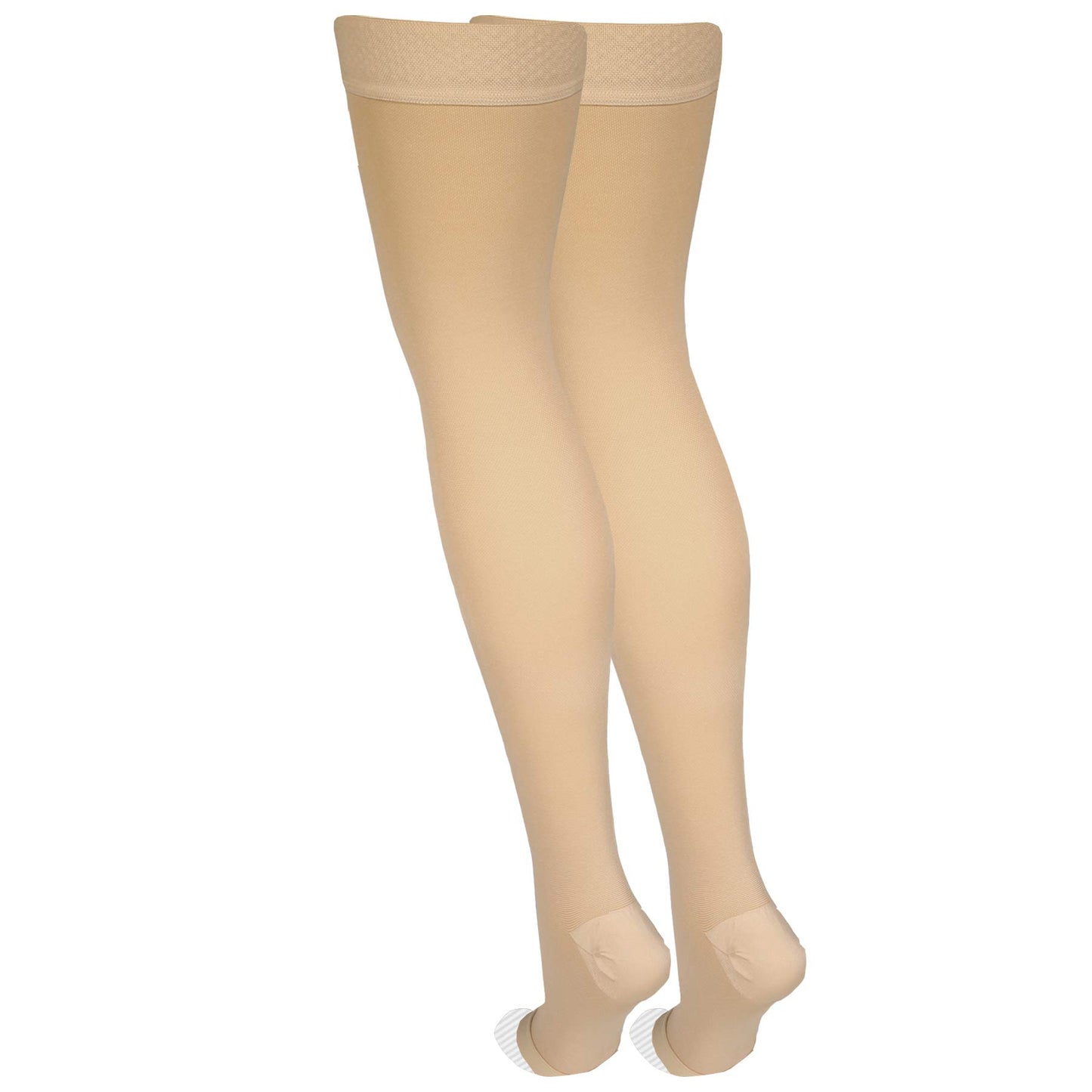 Amazon Basic Care Medical Compression Stockings, 20-30 mmHg Support, Women & Men Thigh Length Hose, Open Toe, Beige, X-Large (Previously NuVein)