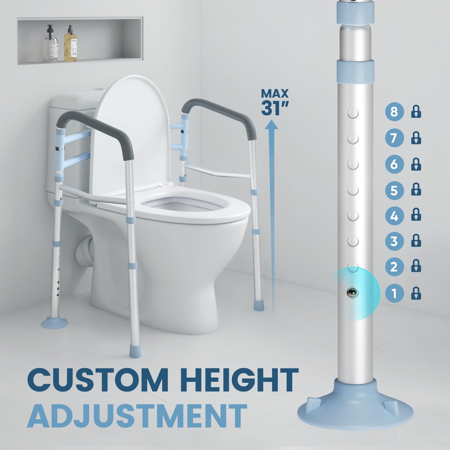 OasisSpace Stand Alone Toilet Safety Rail - Heavy Duty Medical Toilet Safety Frame for Elderly, Handicap and Disabled - Adjustable Bathroom Toilet Handrails, Width Adjustable Design, Fit Any Toilet