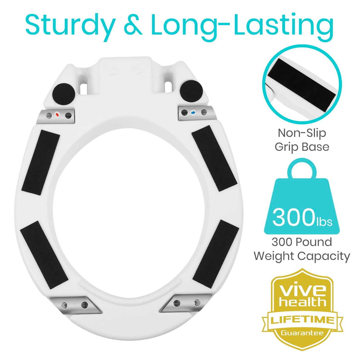 Vive Toilet Seat Risers for Seniors (Raised with Handles) Grab Bar Seat for Seniors - Options for Elongated & Standard Bowls - Elderly Handicap Medical Hip Replacement Surgery Lift, Easy Clean, White