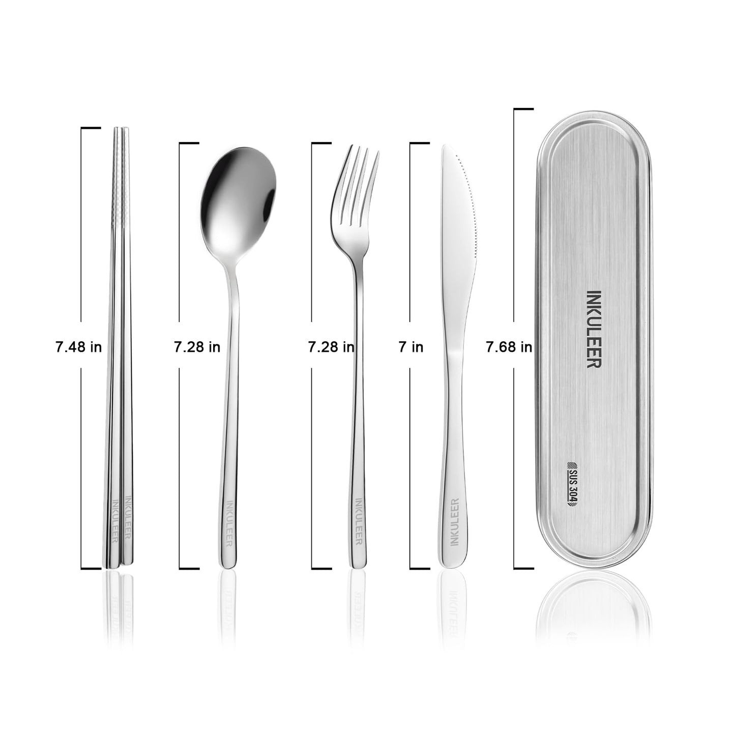 INKULEER Travel Cutlery Set - 18/8 Stainless Steel Reusable Utensils with Metal Case, Portable Silverware for Camping, Office, Travel & Outdoor Dining