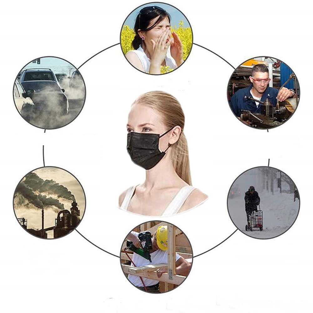 NNPCBT 100PCS 3 Ply Black Disposable Face Mask Filter Protection Face Masks