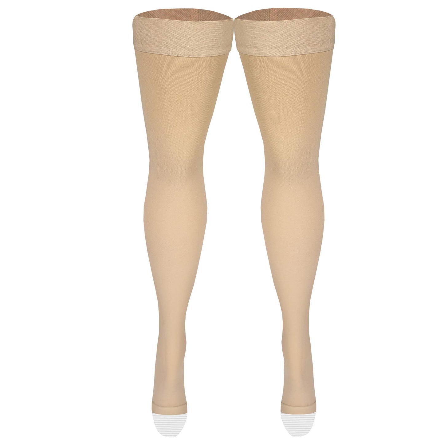 Amazon Basic Care Medical Compression Stockings, 20-30 mmHg Support, Women & Men Thigh Length Hose, Open Toe, Beige, X-Large (Previously NuVein)