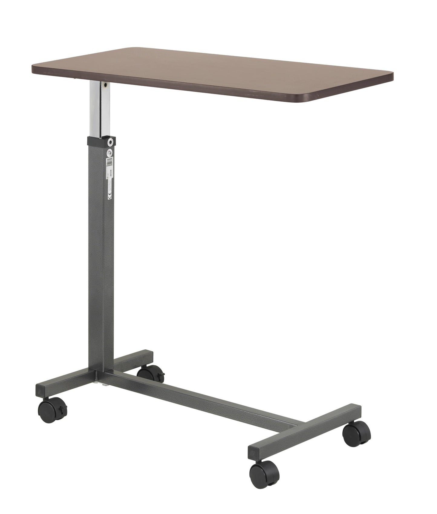 Drive Medical 13067 Non Tilt Top Overbed Table with Wheels, BedSide Table, Adjustable Overbed Rolling Table, Adjustable Standing Desk or Hospital Tray Table with Secure Height Adjustment, Silver Vein