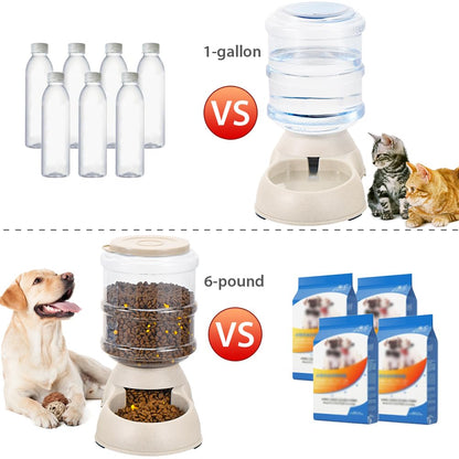 2 Pack Automatic Cat Feeder and Water Dispenser in Set Gravity Food Feeder and Waterer Pet Food Bowl for Small Medium Dog Pets Puppy Kitten Big Capacity 1 Gallon x 2