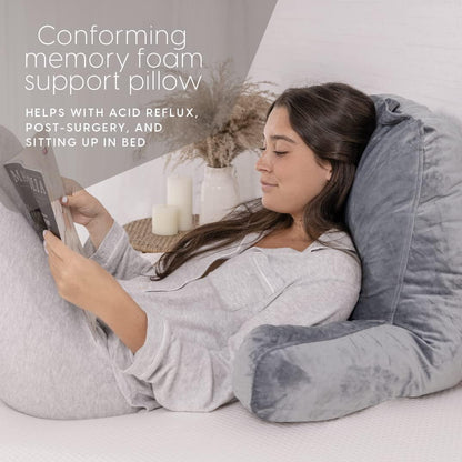 Milliard Reading Pillow with Shredded Memory Foam, Large Adult Backrest with Arms, Back Support for Sitting Up in Bed with Washable Cover (Sit up Pillow)