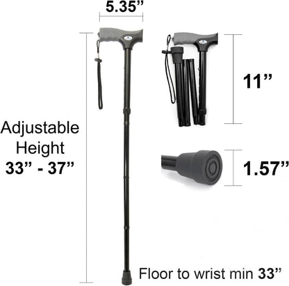 Vaunn Medical Easy Grip™ Height Adjustable Folding Cane/Walking Stick with Strap/Pouch- Compact, Portable, and Safe Walking Assistant- Non-Slip Grip Handle- Men, Women, Elderly, Disabled, Pregnant