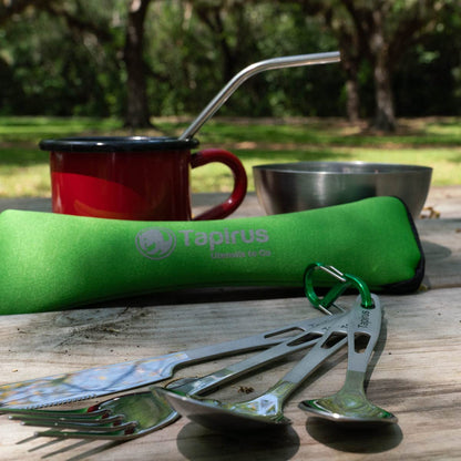 Tapirus Camp Utensils To Go | 6-piece Portable Set | Durable Stainless Steel | Light Weight Silverware With Waterproof Carrying Case | Ideal Equipment For Your Meal On The Go | Carabiner Included