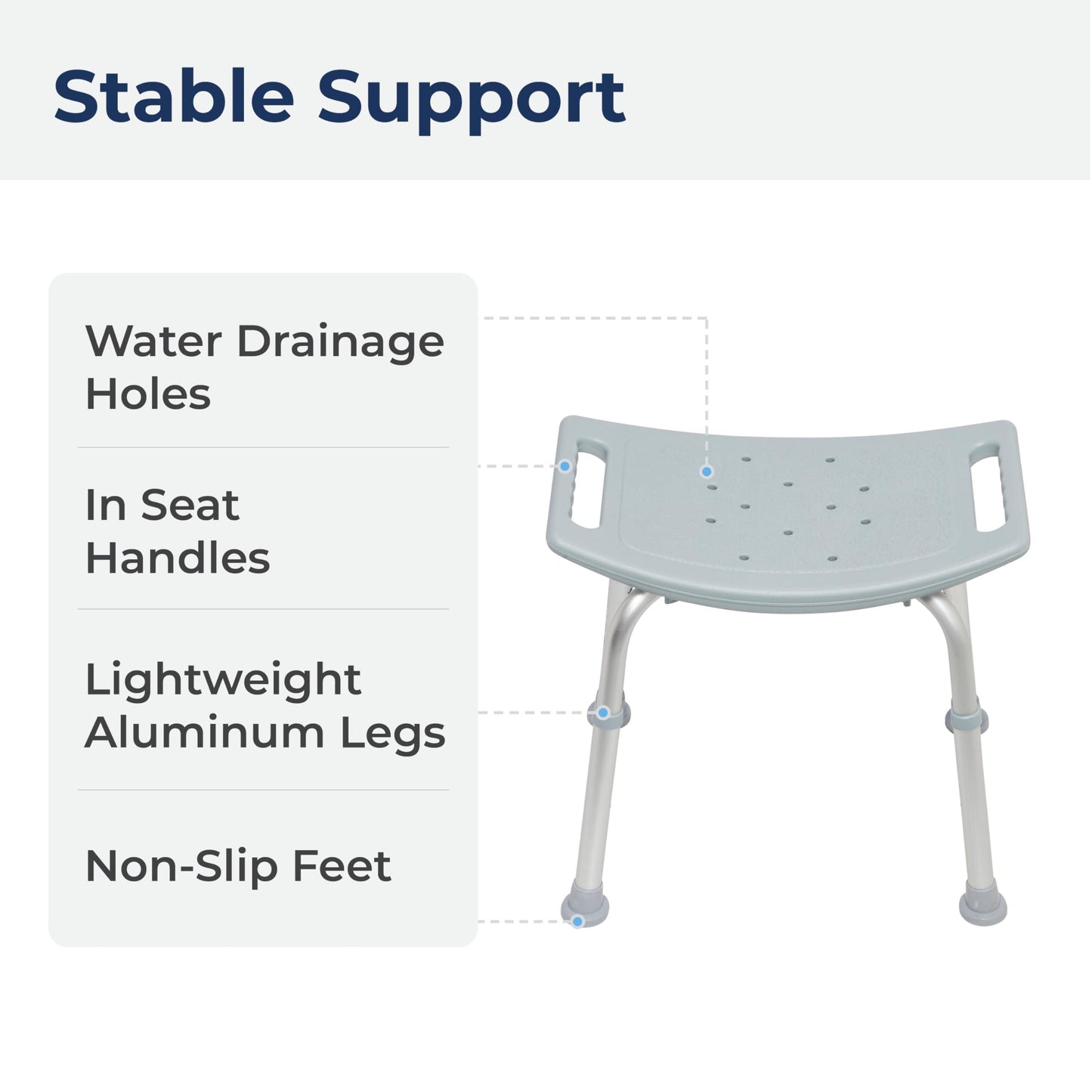 Drive Medical RTL12203KDR Shower Chair, Adjustable Shower Stool with Suction Feet, Shower Seat for Inside Shower or Tub, Bathroom Bench Bath Chair for Elderly and Disabled, 300 LB Weight Cap