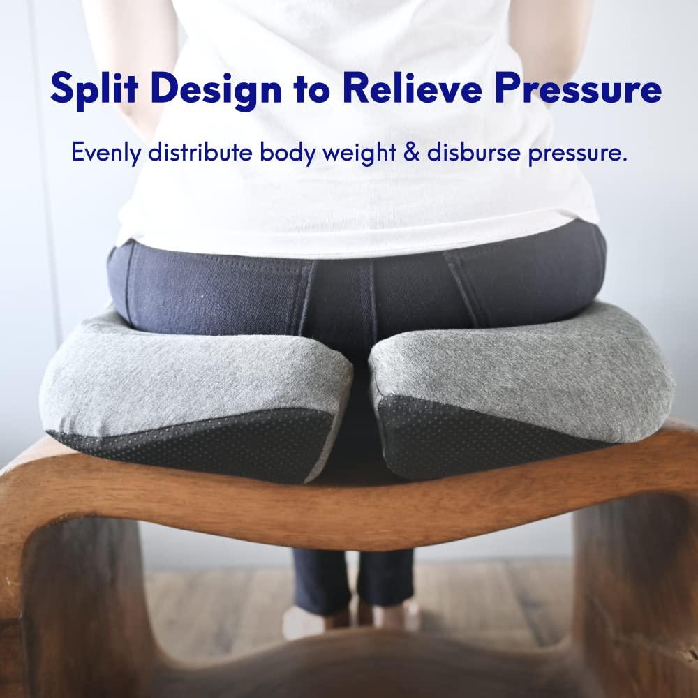 Cushion Lab Patented Pressure Relief Seat Cushion for Long Sitting Hours on Office/Home Chair, Car, Wheelchair - Extra-Dense Memory Foam for Hip, Tailbone, Coccyx, Sciatica - Light Grey