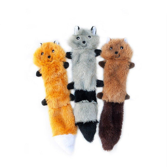 ZippyPaws Skinny Peltz - Fox, Raccoon, & Squirrel - No Stuffing Squeaky Dog Toys, Unstuffed Chew Toy for Small & Medium Breeds, Bulk Multi-Pack of 3 Soft Plush Toys, Flat No Stuffing Puppy Toys - 11"