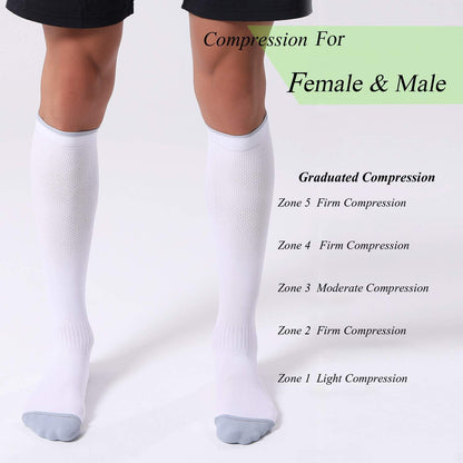 FITRELL 3 Pairs Compression Socks for Women and Men 20-30mmHg- Circulation and Muscle Support Socks for Travel, Running, Nurse, Knee High Socks, Black+White+Grey L/XL