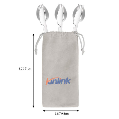 KINLINK 4-in-1 Camping Utensils 3-Pack, Portable Stainless Steel Spoon, Fork, Knife & Bottle Opener Combo Set, Travel/Camping/Hiking/Picnic/Barbecue/Outdoor Backpacking Utensils with Carrying Bag