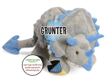 goDog Dinos Frills Squeaky Plush Dog Toy, Chew Guard Technology - Gray, Large