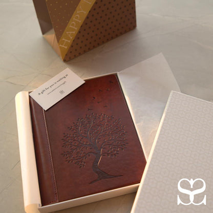 SETTINI® Lined Journal - Tree of Life Journal for Writing Gift Set - Christmas Gift - Hardcover Vegan Leather, Unique Pen Holder, 192 Pages, 6" x 8.5" - Includes Pen and Gift Box