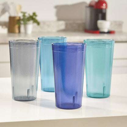 US Acrylic Cafe Plastic Reusable Tumblers (Set of 16) 20-ounce Water Cups Coastal Colors | Restaurant Style Drinking Glasses Value Set, Stackable, BPA-free, Made in the USA | Top-rack Dishwasher Safe