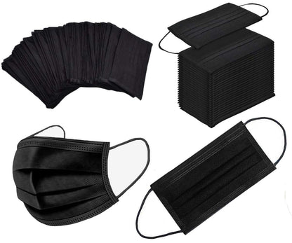 NNPCBT 100PCS 3 Ply Black Disposable Face Mask Filter Protection Face Masks