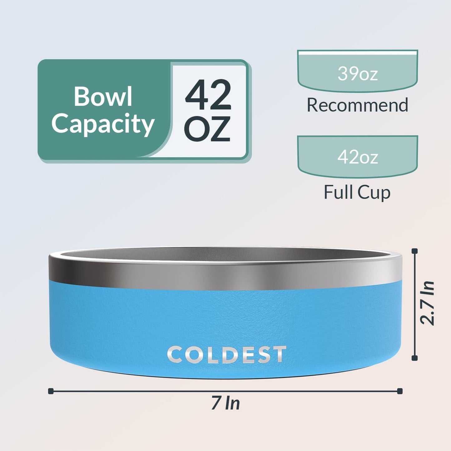 Coldest Dog Bowl - Anti Rust Metal & Non Slip Dog Bowls Large, Spill Proof Heavy Duty 3 Layers Insulated Dog Bowl - Food and Water Bowl for Dogs, Cats & Pets, Dishwasher Safe (42 oz, Celestial Blue)