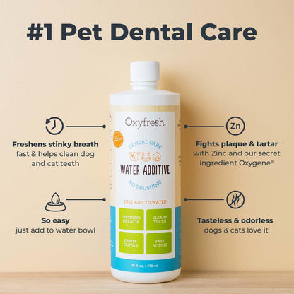 Oxyfresh Premium Pet Dental Care Solution Pet Water Additive: Best Way to Eliminate Bad Dog Breath and Cat Bad Breath - Fights Tartar & Plaque - So Easy, Just Add to Water! Vet Recommended 16 oz.