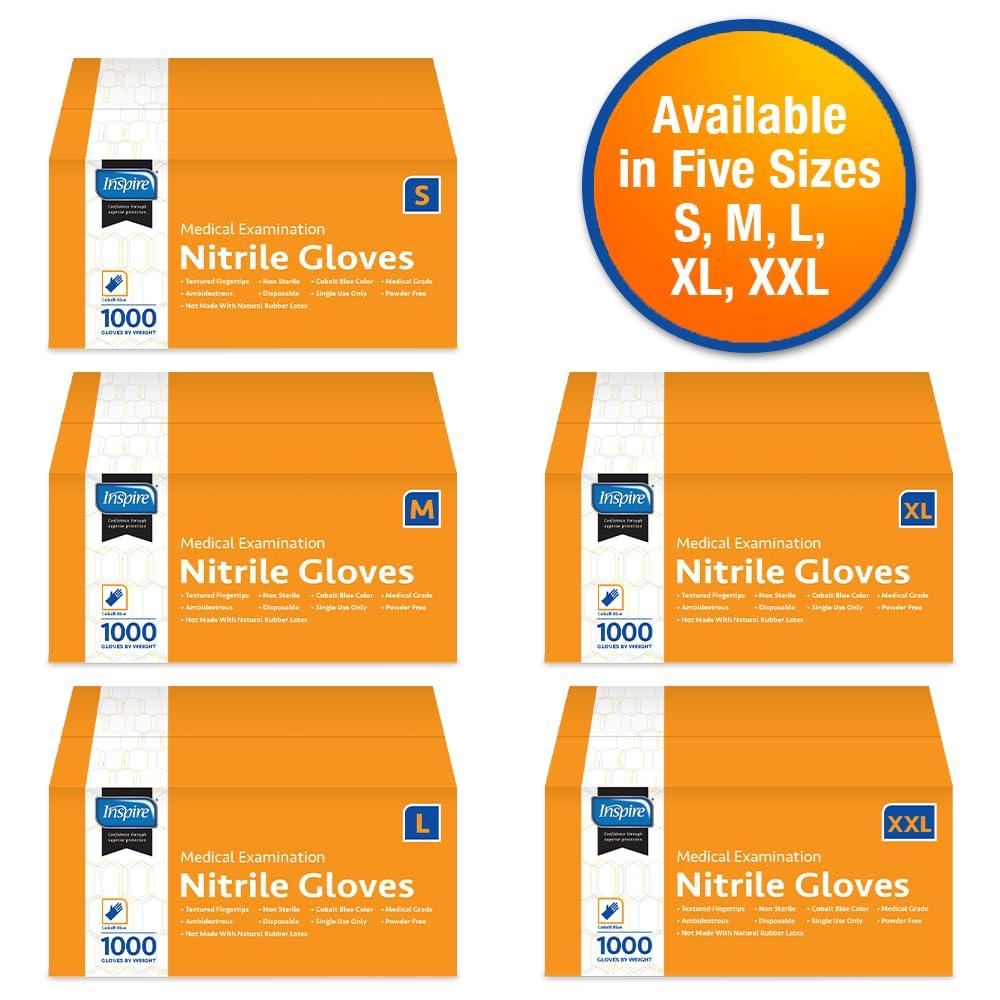 Inspire Nitrile Exam Gloves | THE ORIGINAL Quality Stretch Nitrile, Cobalt Blue | 4.5 Gloves Disposable Latex Free Medical EMT (Large (Pack of 1000), Case Of 1000)