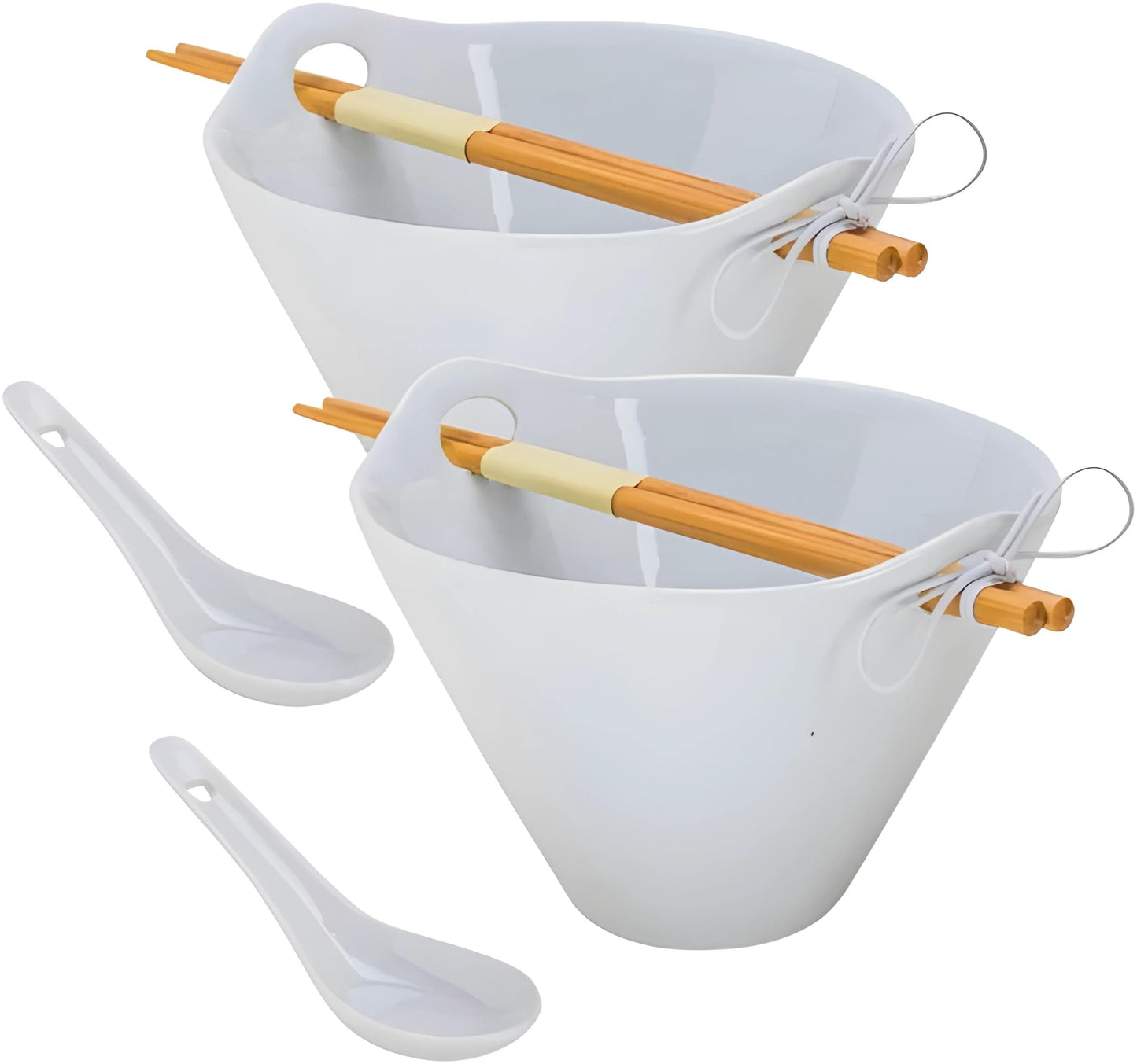 Tasse Verre Porcelain Noodle Soup Bowl w/Bamboo Chopsticks and Ceramic Spoon 20 oz, 2-Pack