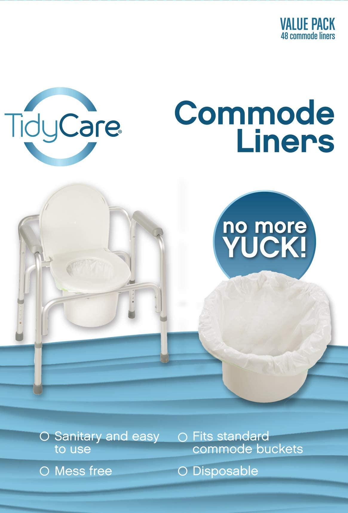 TidyCare Bedside Commode Liners for Portable Toilet Chair Bucket and Bedpan | Value Pack of 48 Disposable Waste Bags for Adults in Medical Care | Universal Fit Portable Toilet Liners